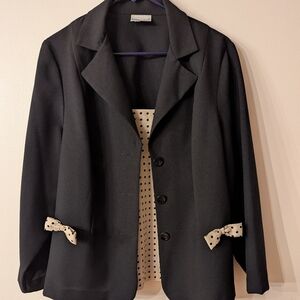 Fashion Bug 2 Piece Black Blazer with Cream Polka Dot Details L